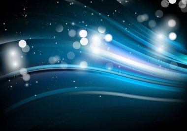 Dalgalı çizgileri olan soyut mavi arkaplan, hareket desenli çizgiler ve rastgele parlayan bulanık desenler., 