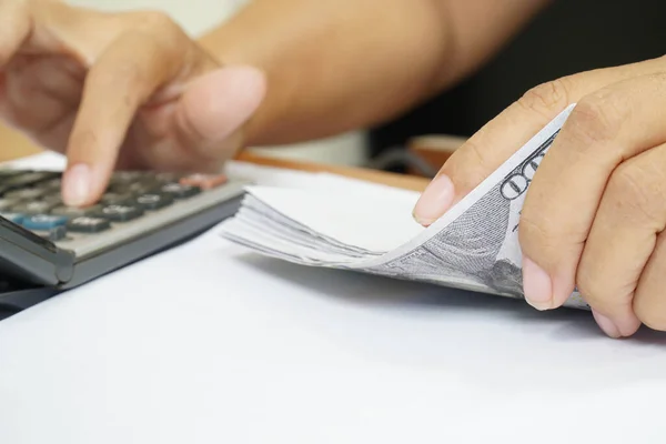 Women Counting Dollar Bills Finances Accounts — 스톡 사진