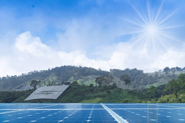 Solar Cell Panel Rural Area Mountain Landscape Background — Stock Photo, Image
