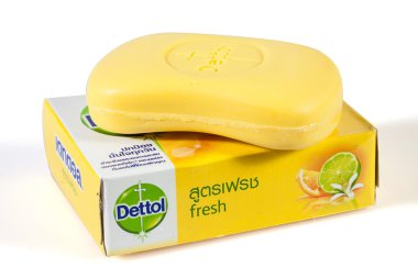 Bangkok, Tayland - Temmuz 221, 2014: dettol soap üzerinde beyaz backg