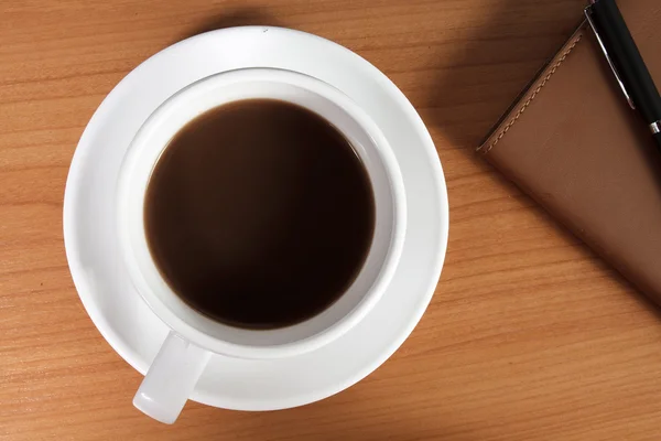 Coffee cup top view on wooden — Stock Photo, Image