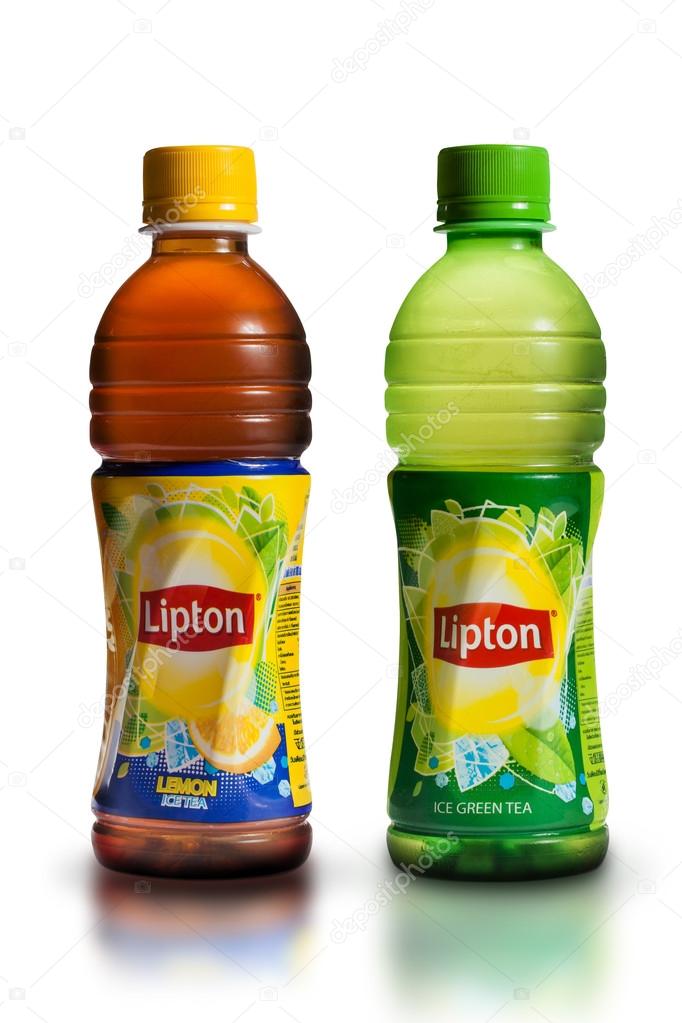 Thailand, Bangkok - July 23, Lipton Ice Tea drink in a bottle isolated on white background. Lipton Ice Tea is a brand sold by Lipton