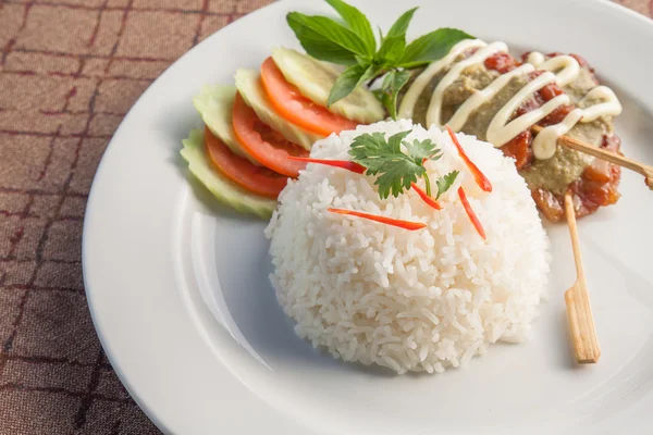 Tajlandia jedzenie ryżu z wieprzowiną z grilla — Zdjęcie stockowe