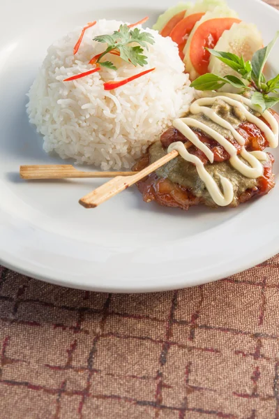 Tailandia arroz con carne de cerdo a la parrilla — Foto de Stock