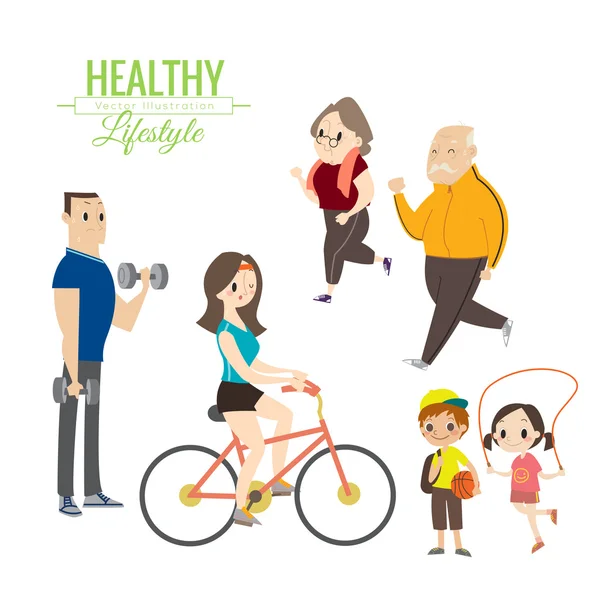 Healthy lifestyle happy family exercising — Stock Vector