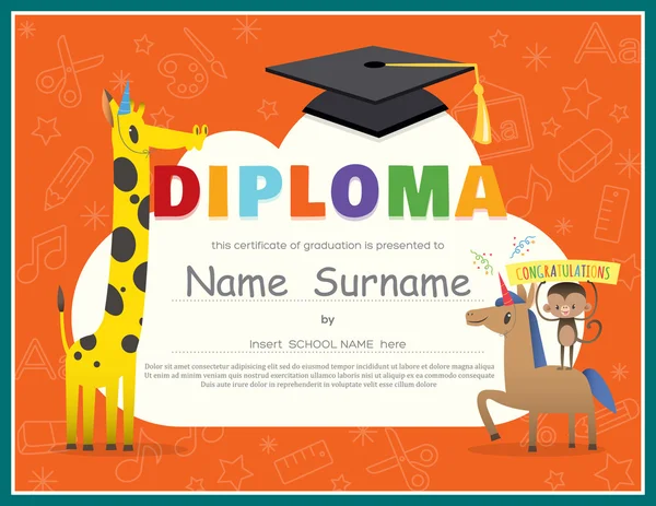 Plantilla de diseño de certificado de diploma para niños de escuela primaria — Vector de stock