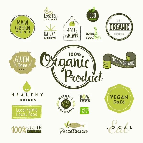 Organik gıda etiketleri ve öğeleri kümesi — Stok Vektör