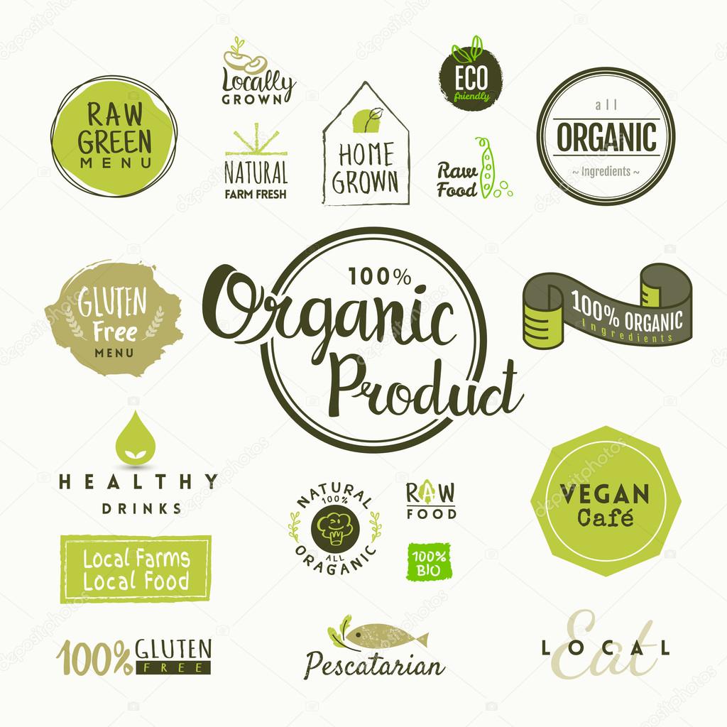 Set of organic food labels and design elements