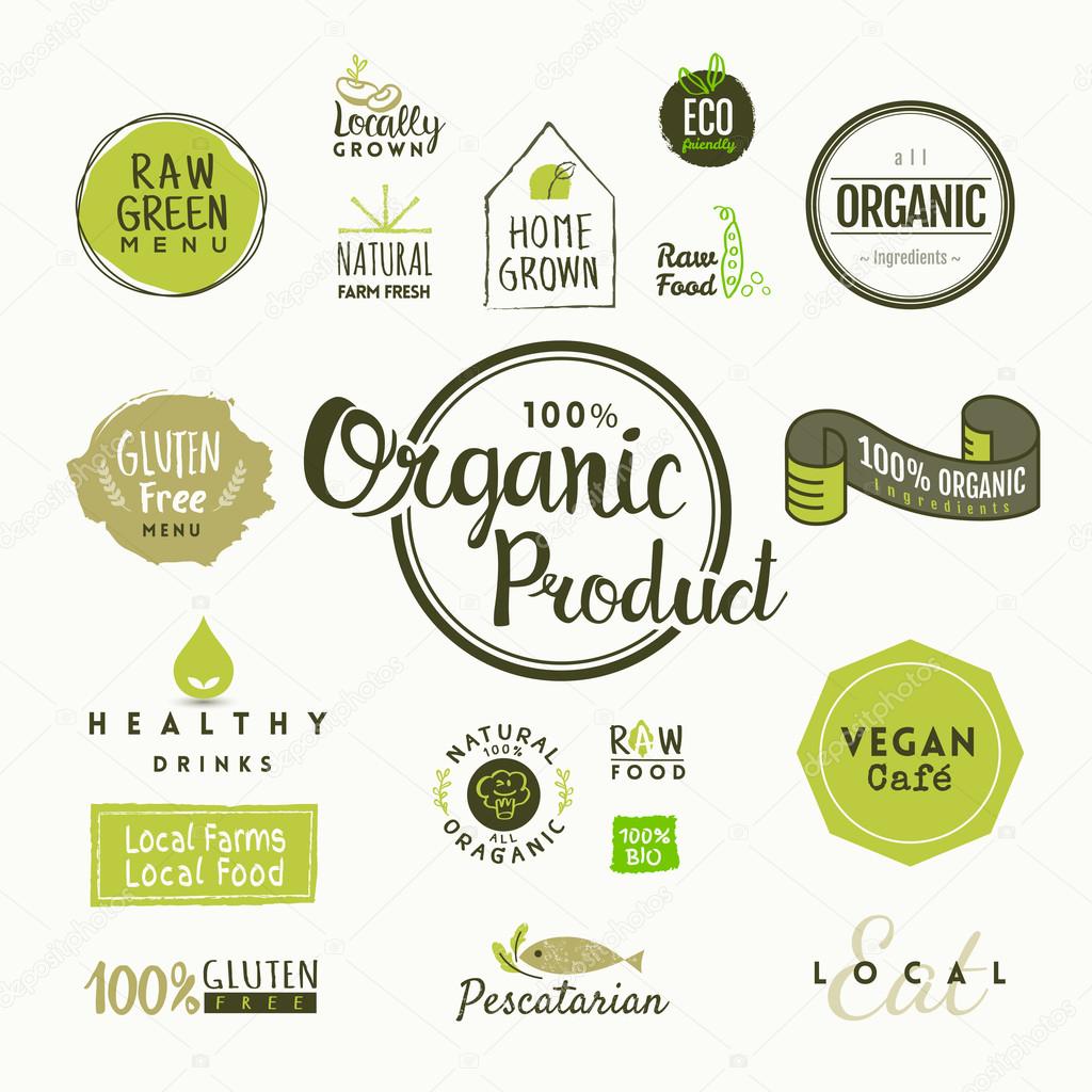 Set of organic food labels and elements