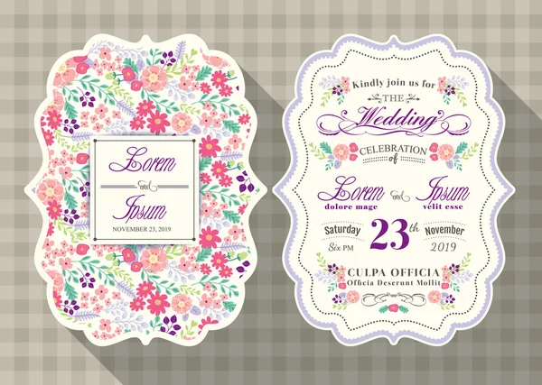 Vintage Hochzeitseinladungskarte mit Blumenschablone — Stockvektor