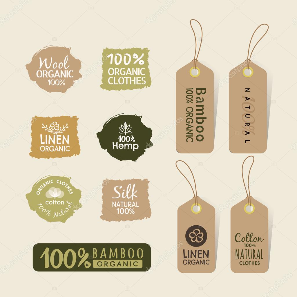 Set of eco friendly fabric tag labels collection design elements