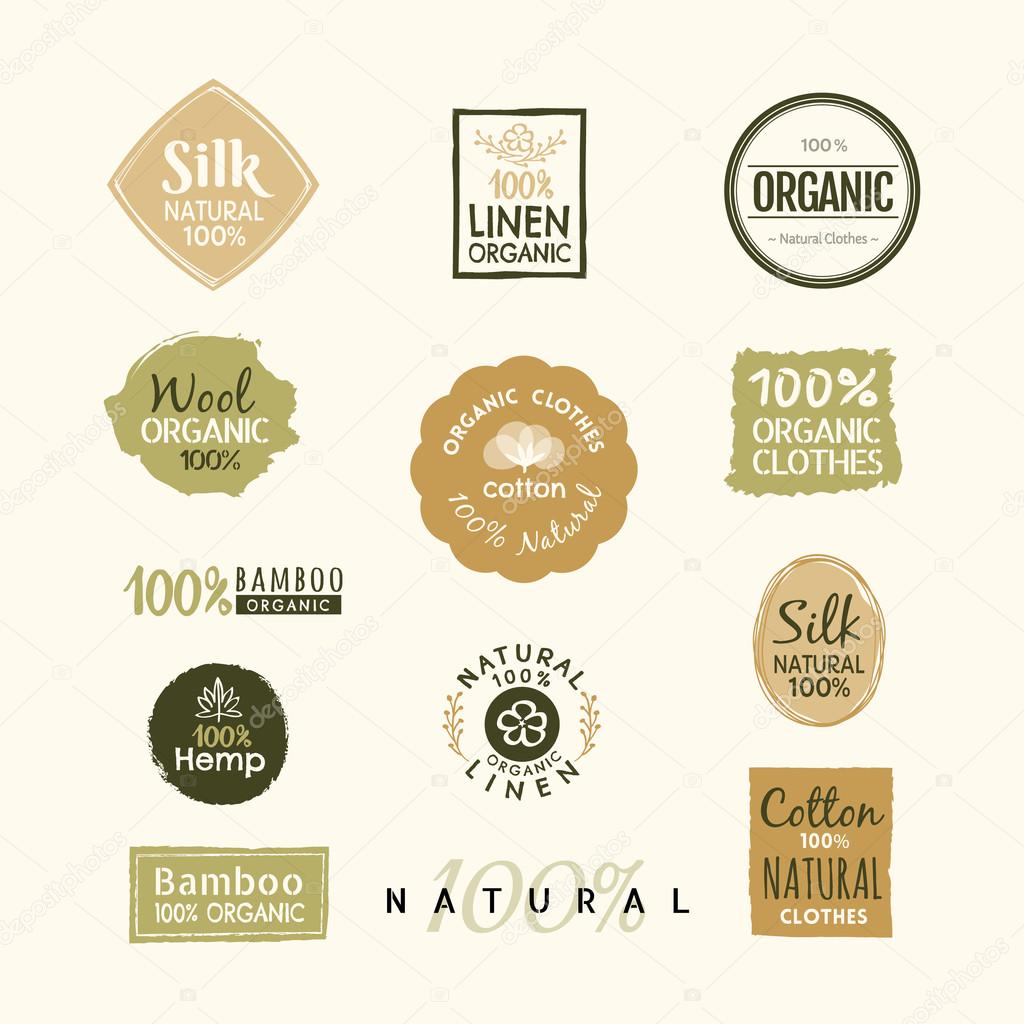 Set of hand drawn organic clothes logo label badge design vector template