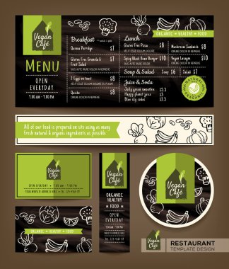 Vejetaryen ve vegan sağlıklı Restoran Cafe set menü grafik şablonu düzeni