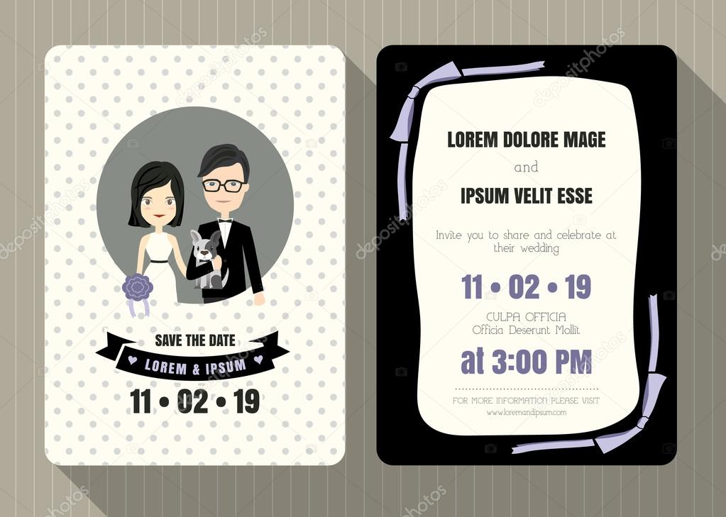 Wedding invitation card with cute groom and bride cartoon Stock Vector  Image by ©kraphix #108379300