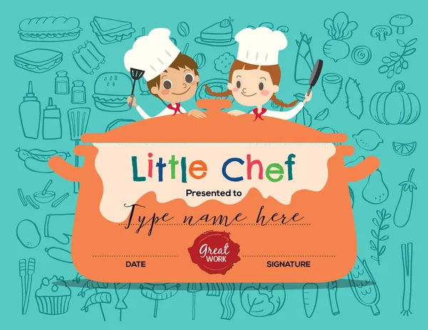 Kids Cooking class certificate design template — Stock Vector