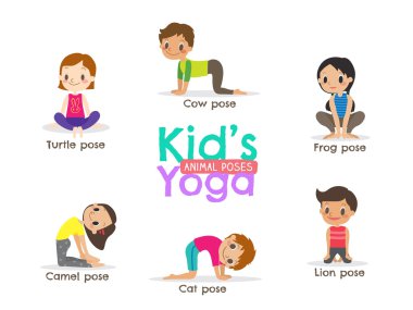 Yoga çocuklar pozlar vektör çizim