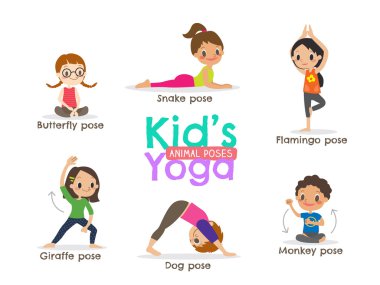 Yoga çocuklar pozlar vektör çizim