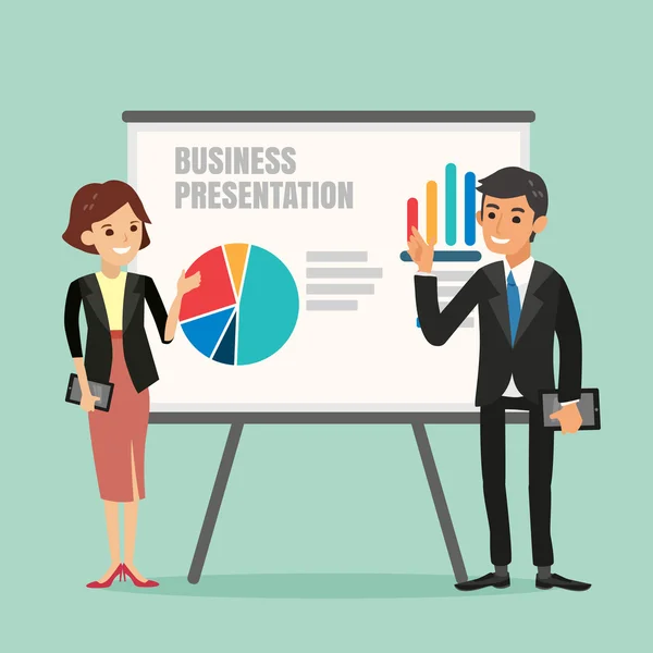 Illustration of businessman and woman making a presentation — Stock Vector