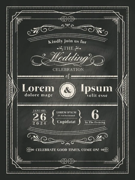 Cadre vintage carte d'invitation de mariage sur tableau noir — Image vectorielle