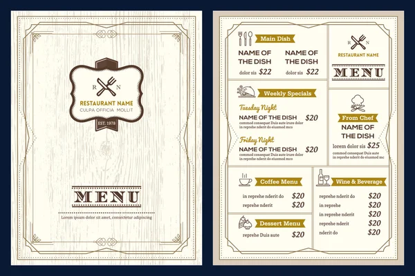 Templat desain menu restoran atau kafe dengan bingkai deco seni retro vintage - Stok Vektor