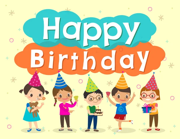 Happy birthday party kids cartoon design template — Stock Vector