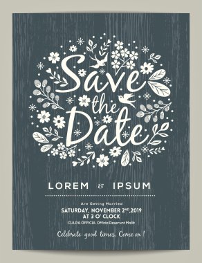 elle çizilmiş illüstrasyon ile tarihi kartı düğün kartı kaydetmek