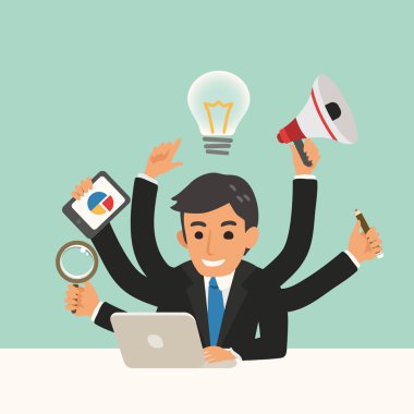 işadamı multitasking becerileri karikatür çizim ile