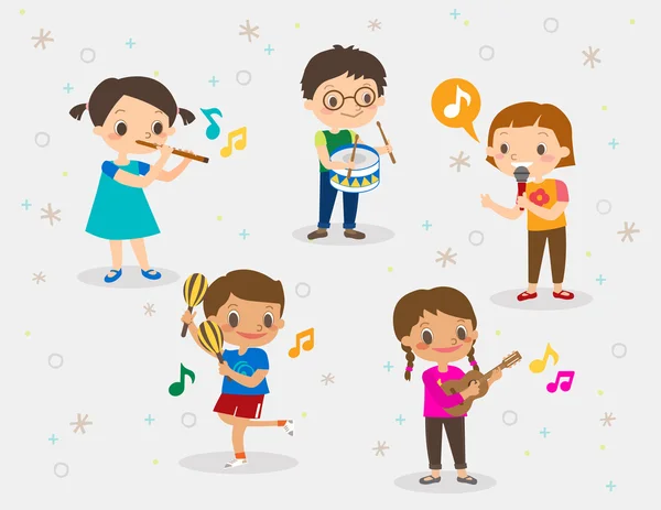 Ілюстрація дітей грають різні музичні інструменти — стоковий вектор