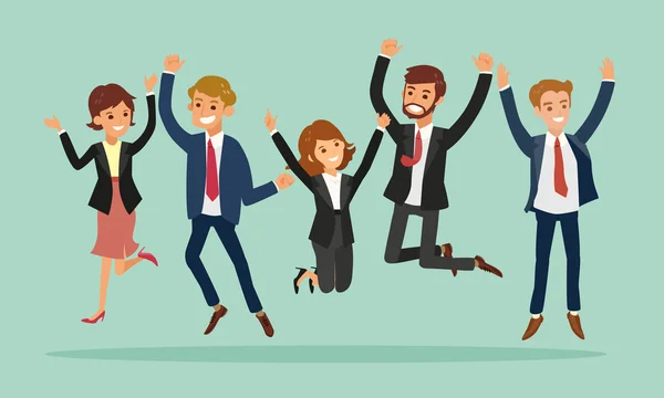 Gente de negocios saltando celebrando el éxito ilustración de dibujos animados — Vector de stock
