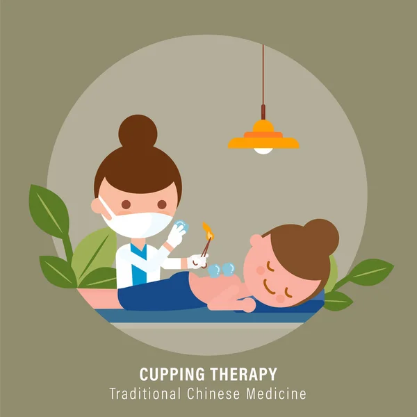 Person Receiving Cupping Therapy Treatment Practitioner Traditional Chinese Medicine Illustration Royalty Free Stock Vectors