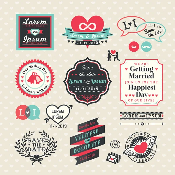 Wedding Elements labels and frames Vintage Style — Stock Vector