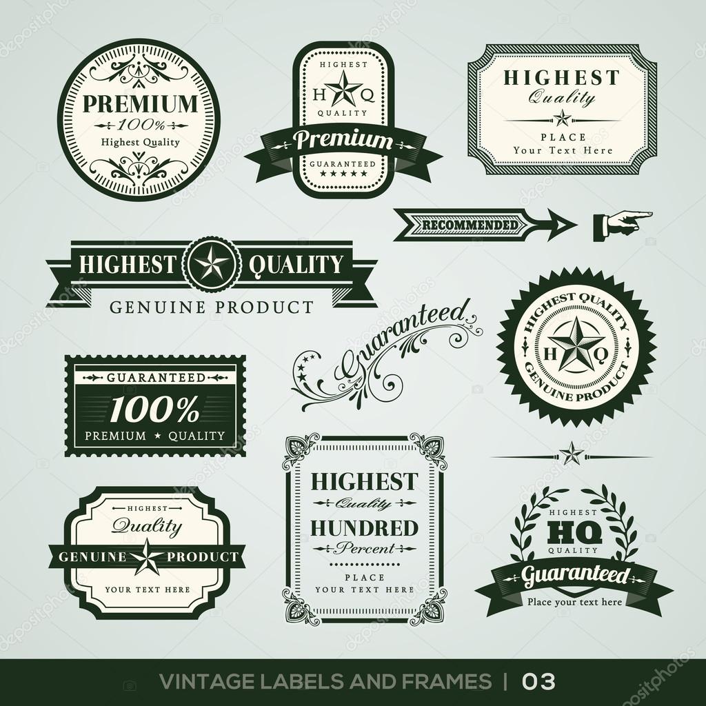 Vintage Premium Quality and Guarantee Labels and Frames