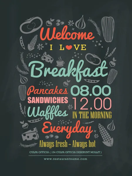 Breakfast cafe Menu Design typography on chalk board — Stock Vector