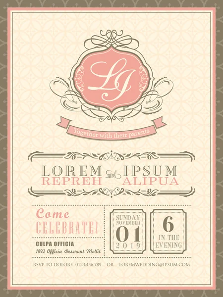 Plantilla de fondo de tarjeta de invitación de boda pastel vintage — Archivo Imágenes Vectoriales