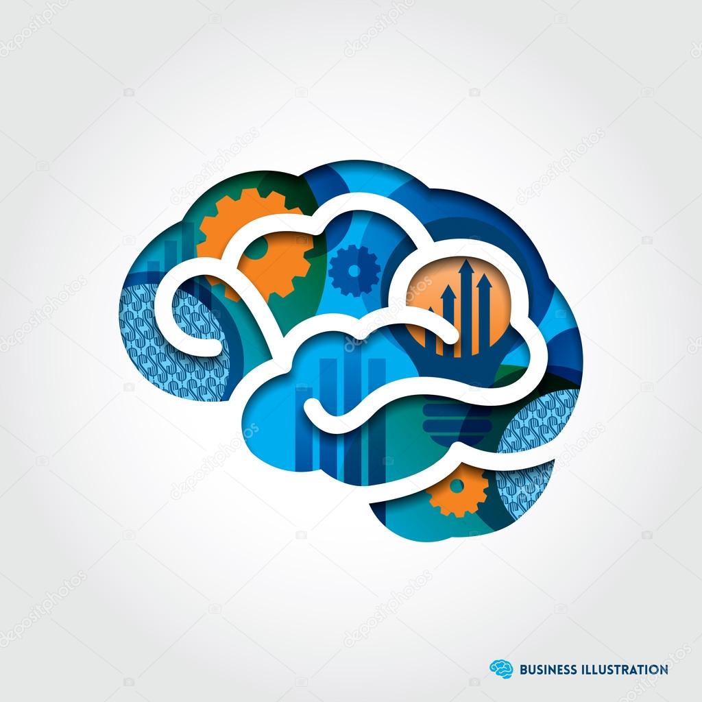Minimal style Brain Illustration with Business Concept 