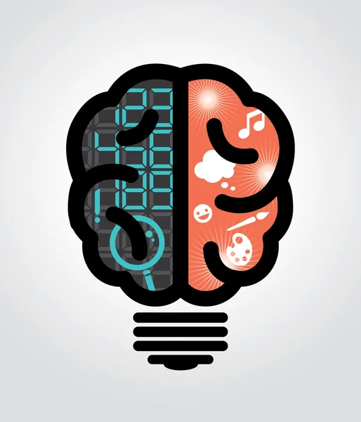 Idee lamp links hersenen rechts hersenen — Stockvector