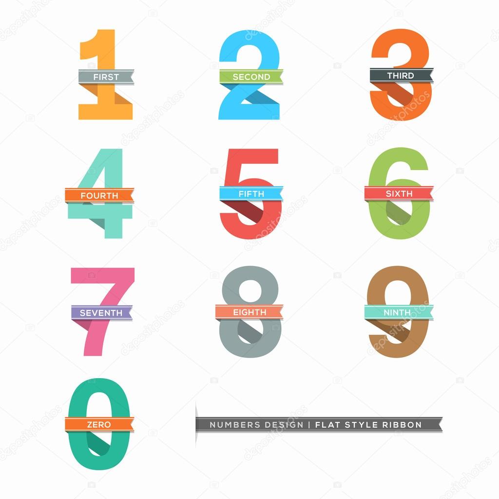 Vector Set of Flat Design Numbers 0-9 with Ribbons