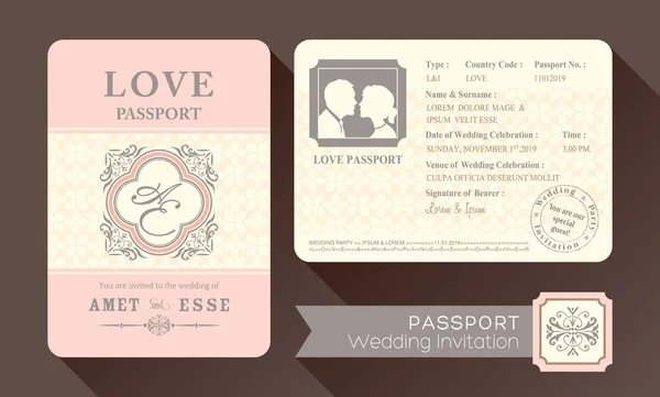 Visa Vintage Pasaporte de boda Invitación — Vector de stock