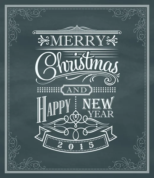 Christmas new year vintage chalk text label and frame on a black — Stock Vector