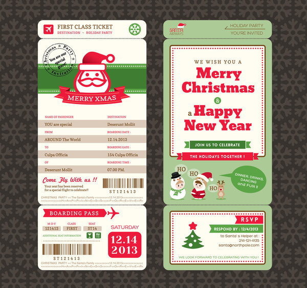Christmas Card Design Boarding Pass Ticket Template