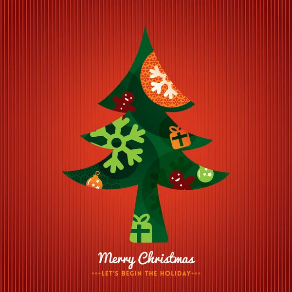 Christmas Tree with Merry Christmas lettering on red background — Stock Vector