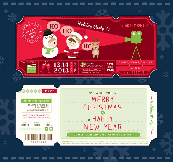 Διάνυσμα Χριστούγεννα κόμμα εισιτήριο κάρτα πρότυπο σχεδίασης — Διανυσματικό Αρχείο