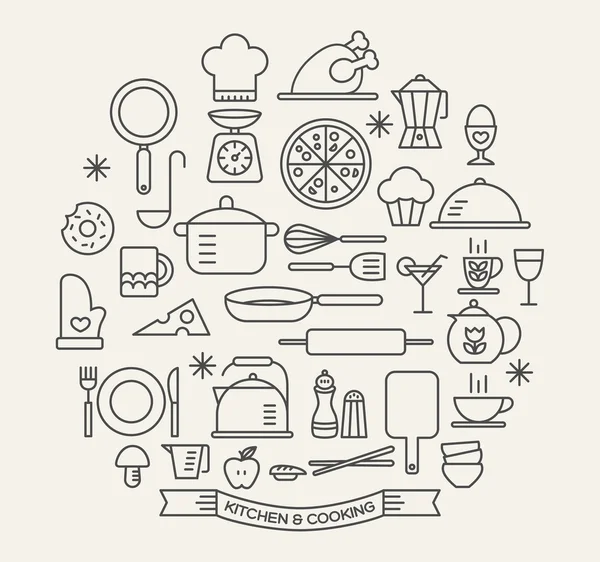 Koken voedsel en keuken icons set — Stockvector