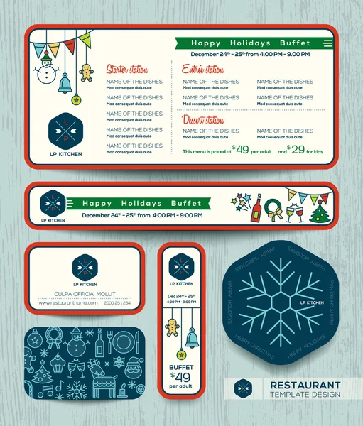 Natal festa restaurante menu set template —  Vetores de Stock