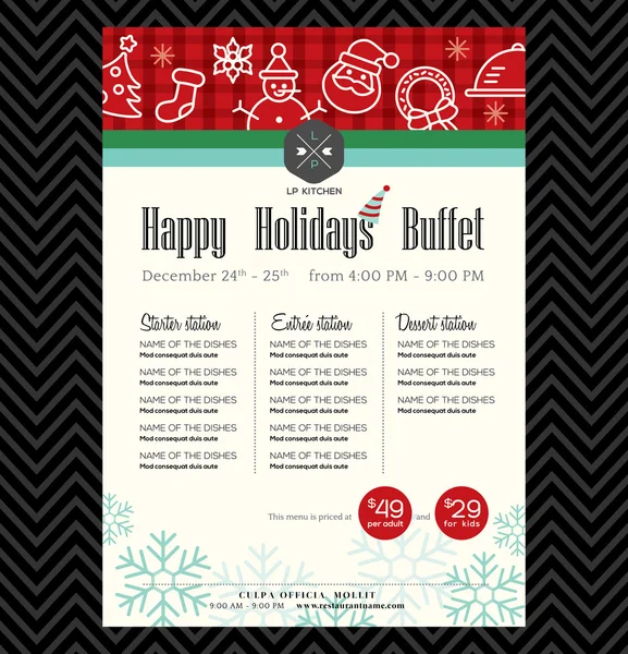 Fête de Noël restaurant festif menu design — Image vectorielle