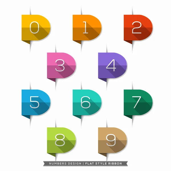 Number in Bookmark Label long shadow Flat Icons Set — Stock Vector