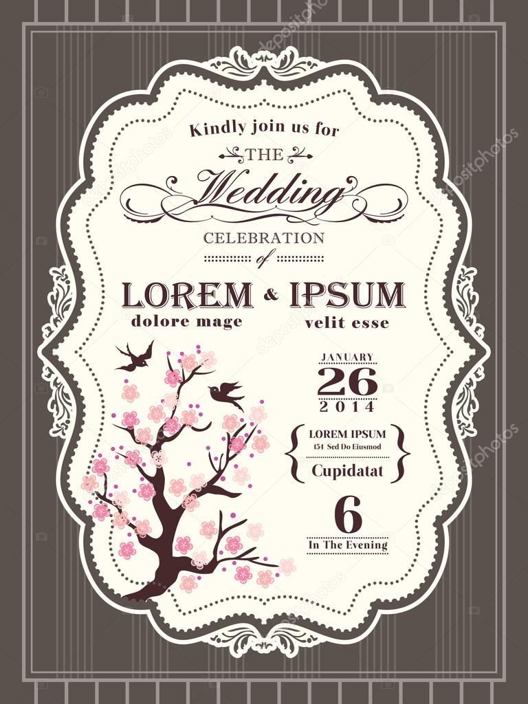 Vintage cherry blossom Wedding invitation border and frame templ
