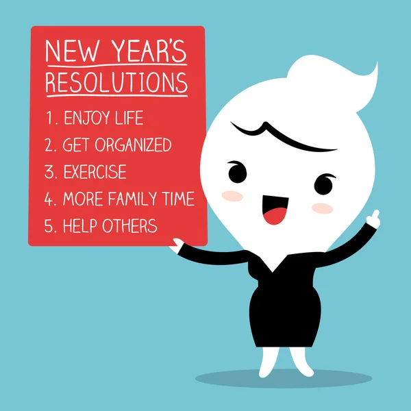 Ler affärskvinna med nya året resolutioner lista — Stock vektor