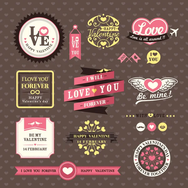 Wedding and Valentine's day Elements labels frames Vintage Style — Stock Vector