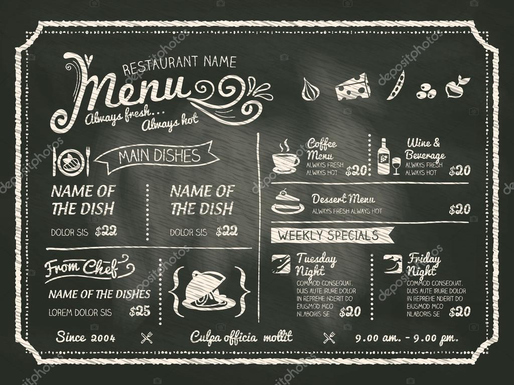 Restaurant Food Menu Design with Chalkboard Background Stock Vector Image  by ©kraphix #65484481
